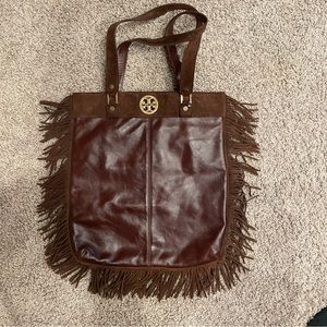 Tory Burch brown leather fringe tote